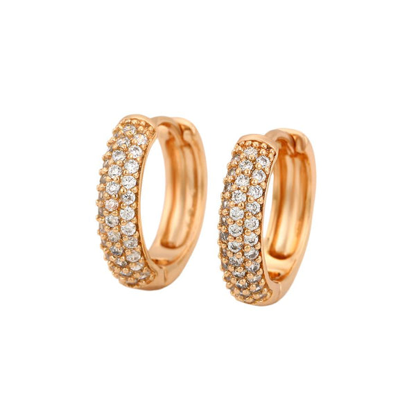 Gold Triple Row Cubic Zirconia Huggie Hoop Earrings HNS Studio