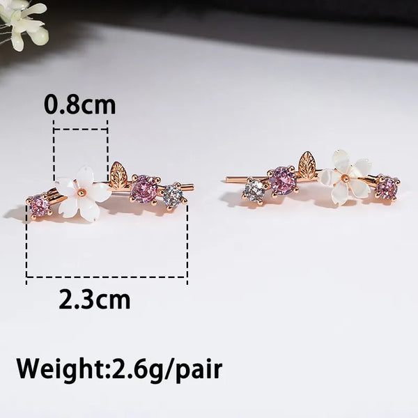 Rhinestone Leaves Ear Climbers- Rose Gold