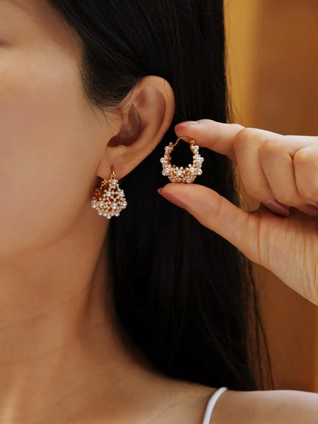 Pearl Cluster Hoop Earrings