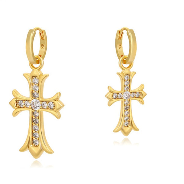 Large Cross Mismatched Earrings-24k Gold Plated HNS Studio Canada