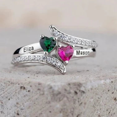 Personalized Promise Ring with Birthstones and Names- Sterling Silver HNS Studio