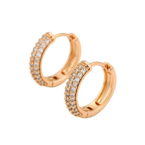 Gold Triple Row Cubic Zirconia Huggie Hoop Earrings HNS Studio