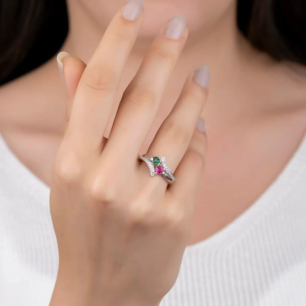Personalized Promise Ring with Birthstones and Names- Sterling Silver HNS Studio