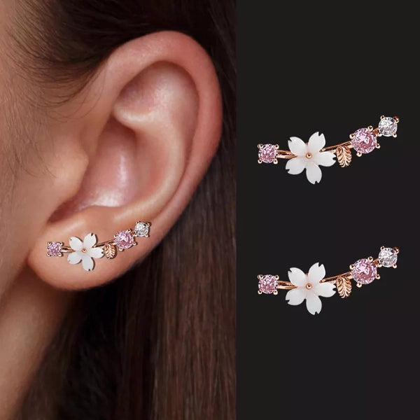 Rhinestone Leaves Ear Climbers- Rose Gold HNS Studio Canada