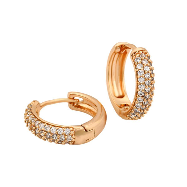 Gold Triple Row Cubic Zirconia Huggie Hoop Earrings HNS Studio