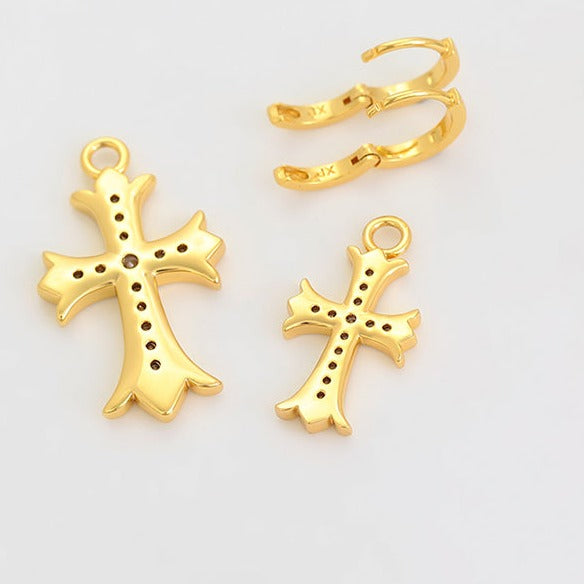 Large Cross Mismatched Earrings-24k Gold Plated HNS Studio Canada