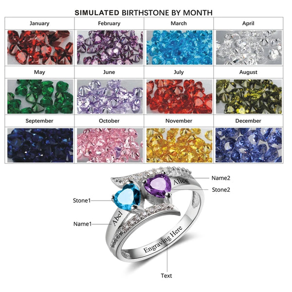 Personalized Promise Ring with Birthstones and Names- Sterling Silver HNS Studio