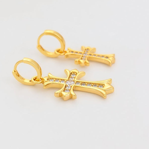 Large Cross Mismatched Earrings-24k Gold Plated HNS Studio Canada