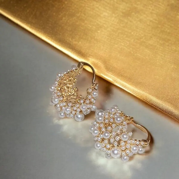 Pearl Cluster Hoop Earrings HNS Studio Canada