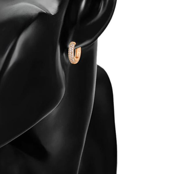 Gold Triple Row Cubic Zirconia Huggie Hoop Earrings HNS Studio