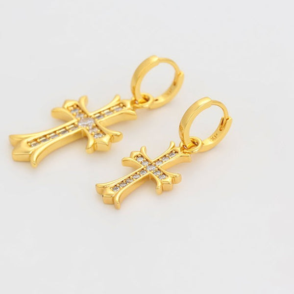 Large Cross Mismatched Earrings-24k Gold Plated HNS Studio Canada