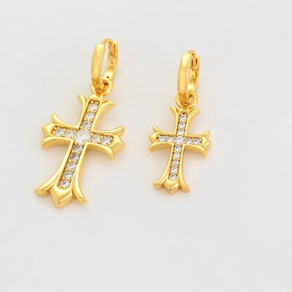 Large Cross Mismatched Earrings-24k Gold Plated HNS Studio Canada