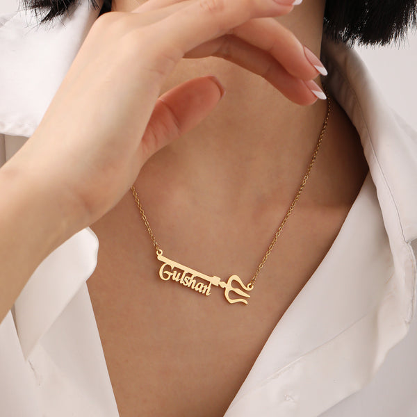 Custom Name Necklace with Trishul Symbol HNS Studio Canada