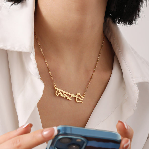 Custom Name Necklace with Trishul Symbol HNS Studio Canada