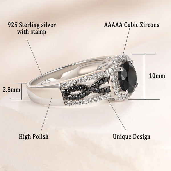 "Eternal Harmony" Black and White Stone Infinity Sterling Silver Ring HNS Studio Canada