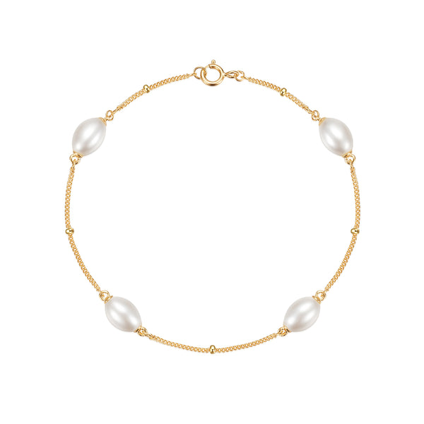 Elegant Freshwater Pearl Bracelet with Adjustable Sterling Silver Chain
