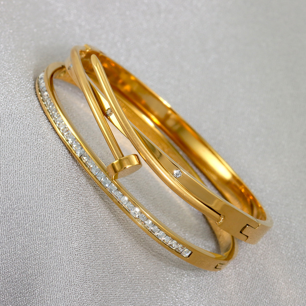 18k Gold filled Nail Bangle with Zirconia Cuff Bracelet