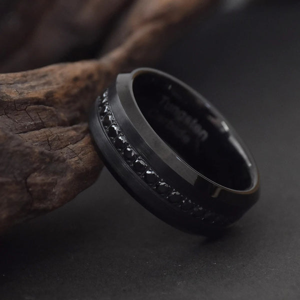 Men's Tungsten Carbide Wedding Band Black HNS Studio