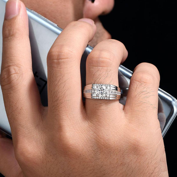 Timeless Elegance Sterling Silver Men's Engagement Ring