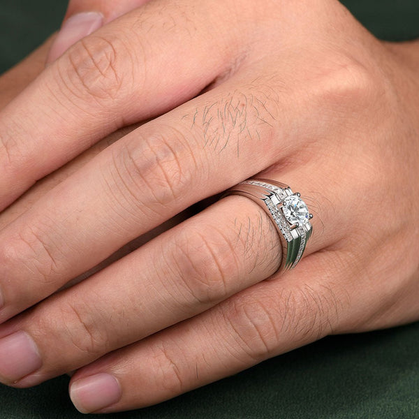 Timeless Elegance Sterling Silver Men's Engagement Ring