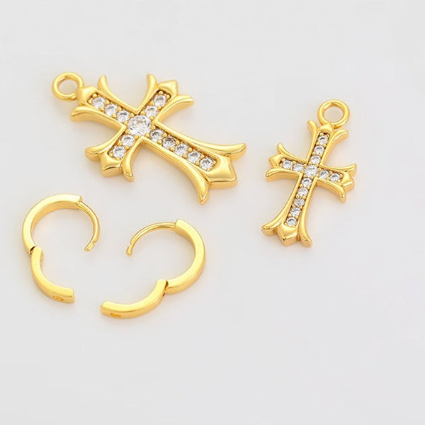 Large Cross Mismatched Earrings-24k Gold Plated HNS Studio Canada