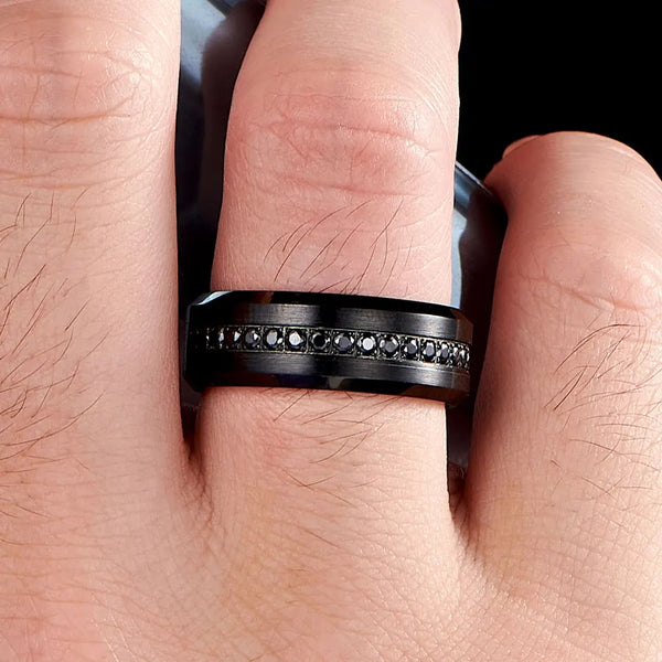 Men's Tungsten Carbide Wedding Band Black HNS Studio