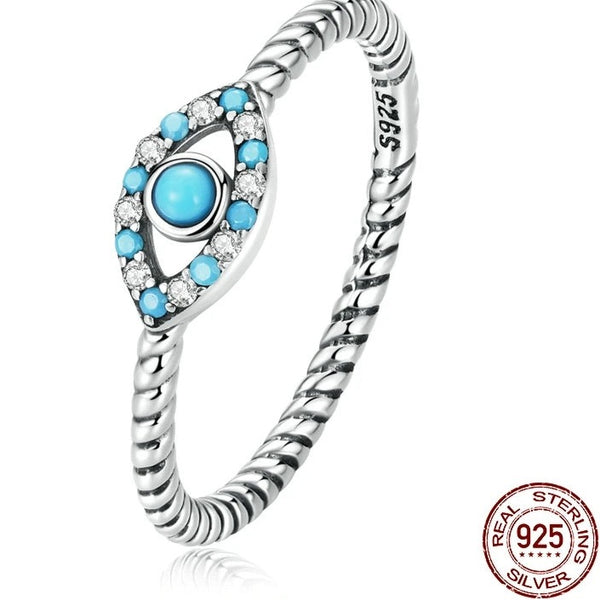 Evil Eye Sterling Silver Ring- Twisted Design HNS Studio Canada