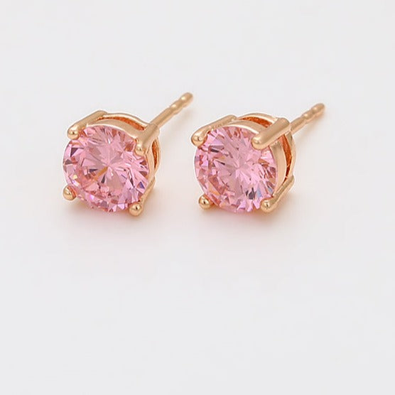 Romantic Pink Stud Earrings-18k Gold Plated