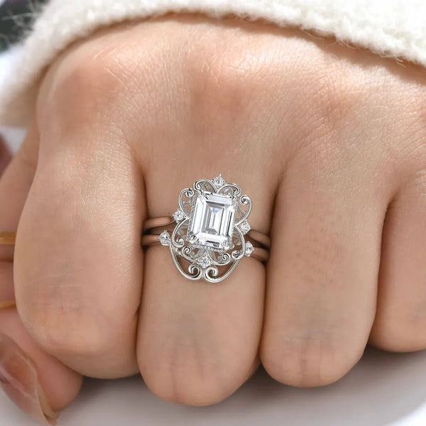 Emerald Cut 2.0 Carat 925 Sterling Silver Ring-Set of 2 HNS Studio Canada