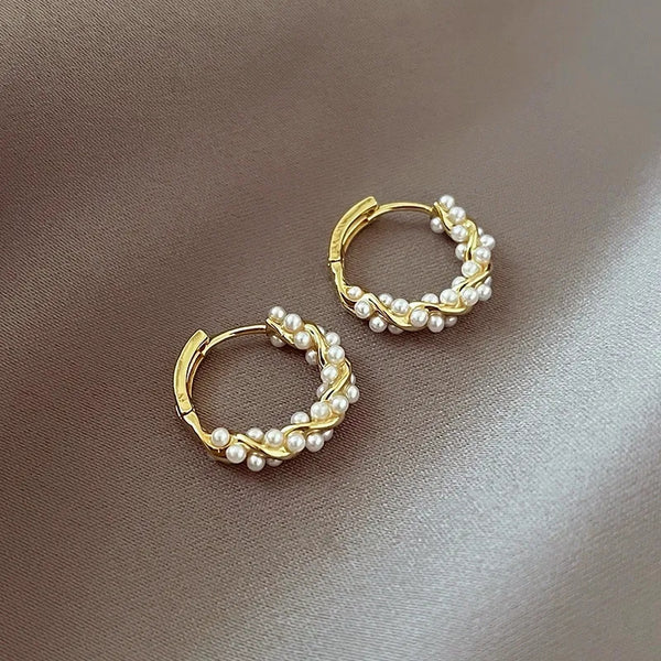 Twisted Pearl Hoop Earrings HNS Studio Canada