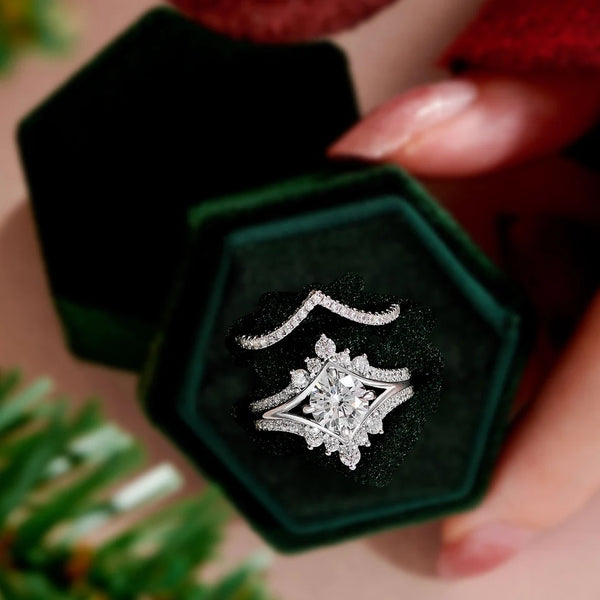 Royal Crown Bridal Ring Set- Sterling Silver HNS Studio