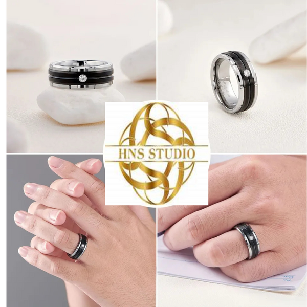 Men's Tungsten Carbide Band Black and Silver