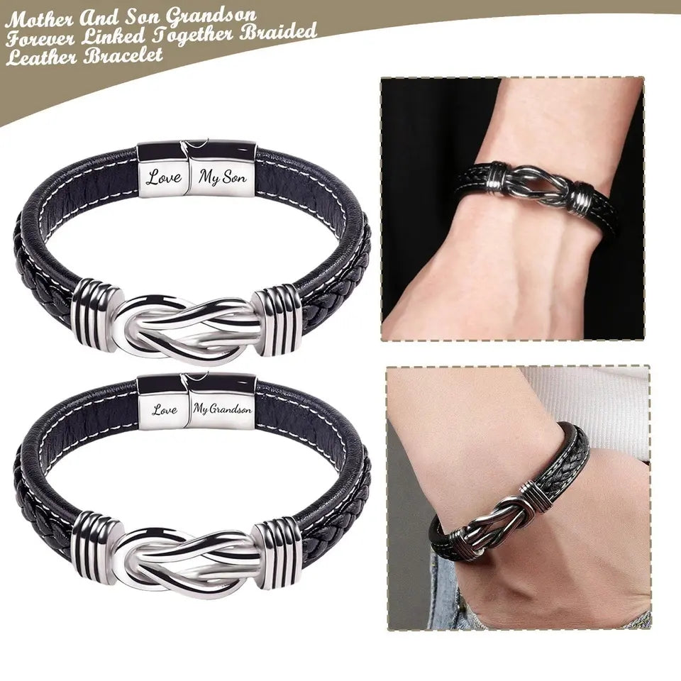 Mother and Son Forever Linked Together Braided Leather Bracelet To My Son