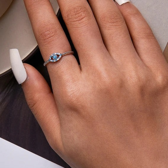 Evil Eye Sterling Silver Ring- Twisted Design HNS Studio Canada