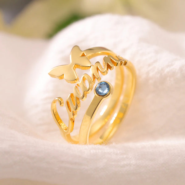 Butteryfly Name Ring with Birthstone HNS Studio Canada