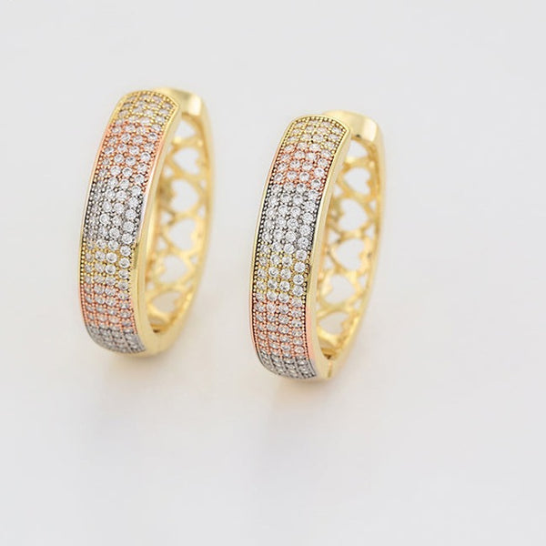 Tri-Color CZ Hoop Earrings HNS Studio Canada
