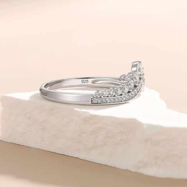 Sterling Silver Crown Wishbone Ring 925