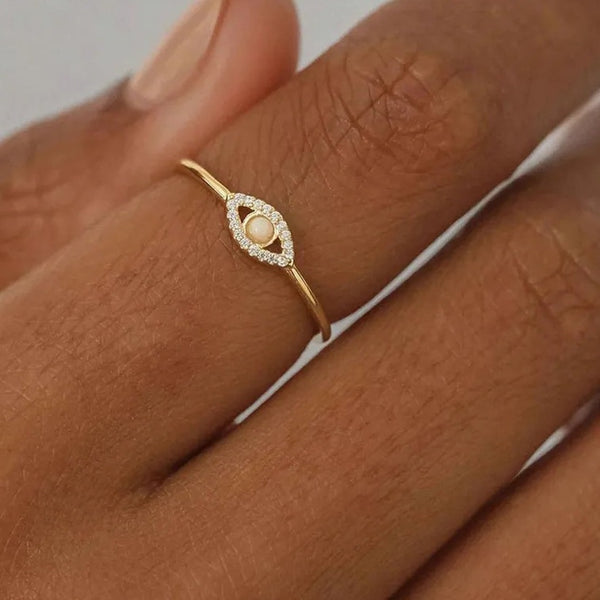 Evil Eye Sterling Silver Ring with Opal stone