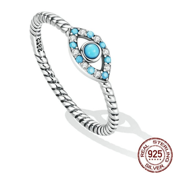 Evil Eye Sterling Silver Ring- Twisted Design HNS Studio Canada