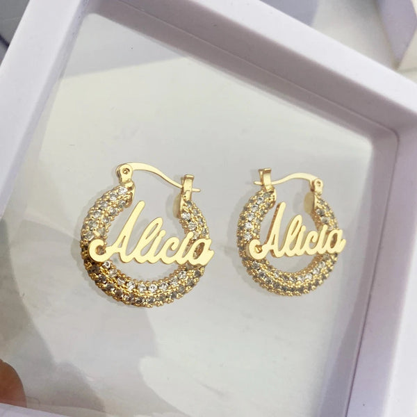 Name Hoop Earrings Custom Name Earrings with Bling HNS Studio Canada