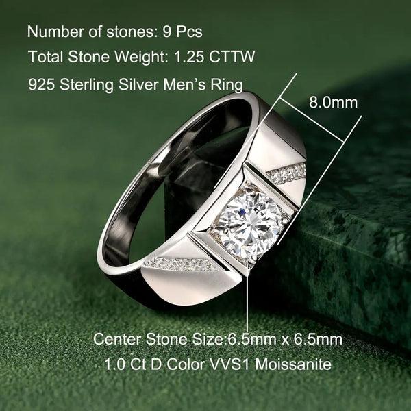 Men Moissanite Ring Engagement Ring 925 Sterling Silver HNS Studio Canada