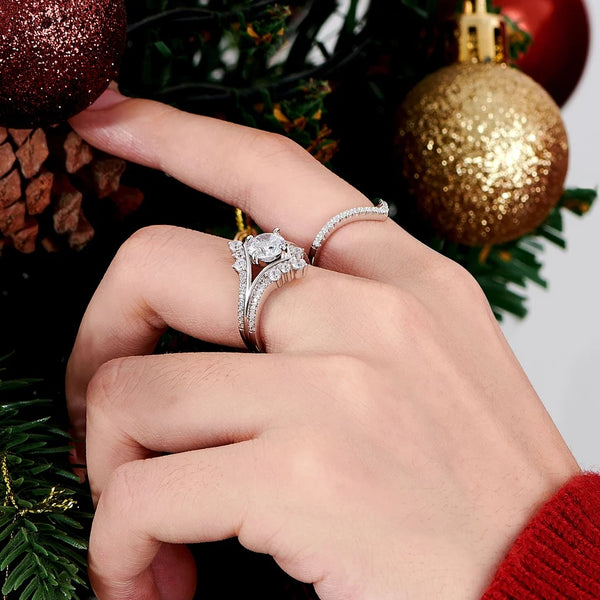 Royal Crown Bridal Ring Set- Sterling Silver HNS Studio