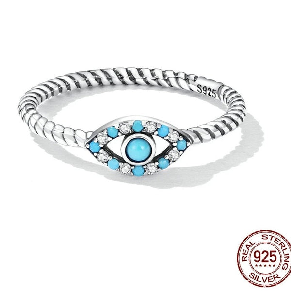 Evil Eye Sterling Silver Ring- Twisted Design HNS Studio Canada