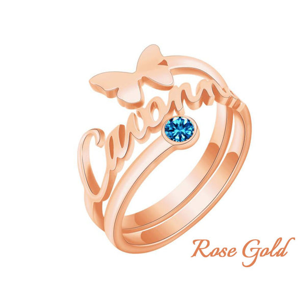 Butteryfly Name Ring with Birthstone HNS Studio Canada
