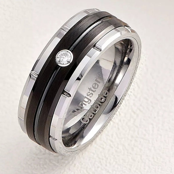 Men's Tungsten Carbide Band Black and Silver HNS Studio Canada a