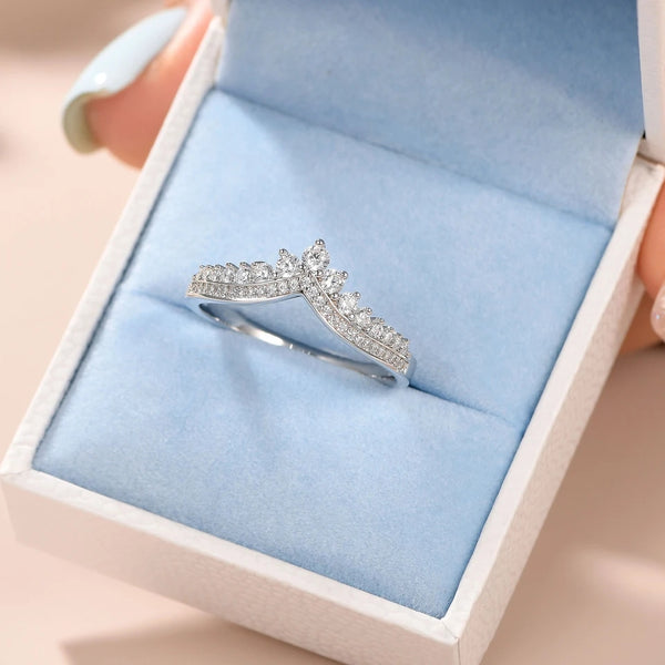 Sterling Silver Crown Wishbone Ring 925