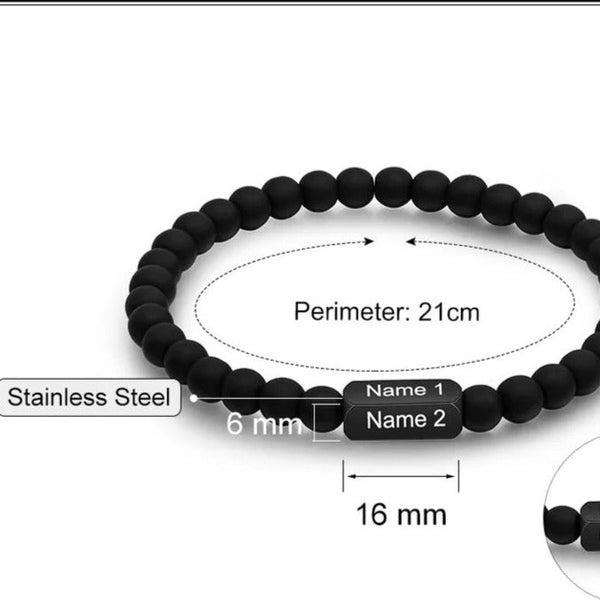 Custom Engraved 4 Names with Black Beads, Men Bracelet HNS Studio Canada 