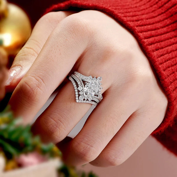 Royal Crown Bridal Ring Set- Sterling Silver HNS Studio