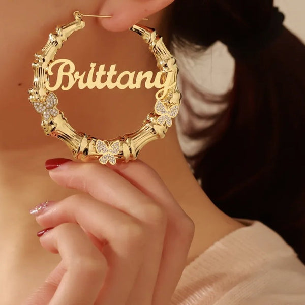 Custom Bamboo Earrings with Butterfly HNS Studio Canada