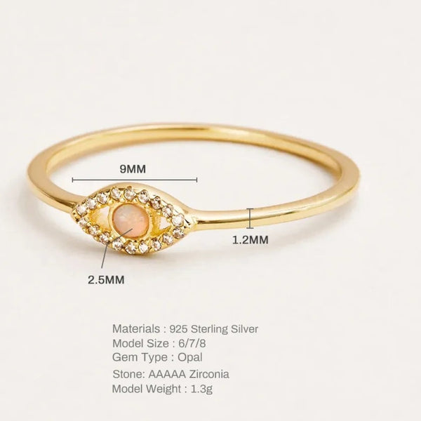 Evil Eye Sterling Silver Ring with Opal stone
